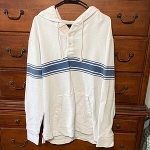 American Eagle Outfitters Cream Hoodie with Blue Stripes